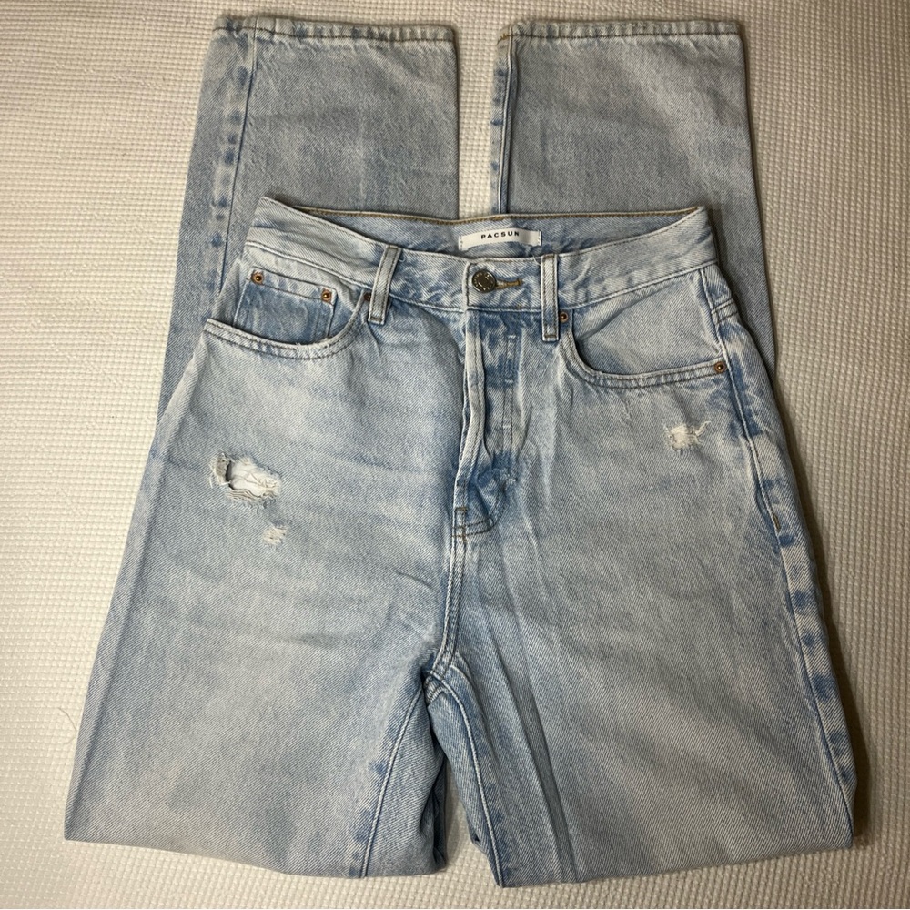 PACSUN Dad Jeans Distressed Light Wash 90s Look Size 25